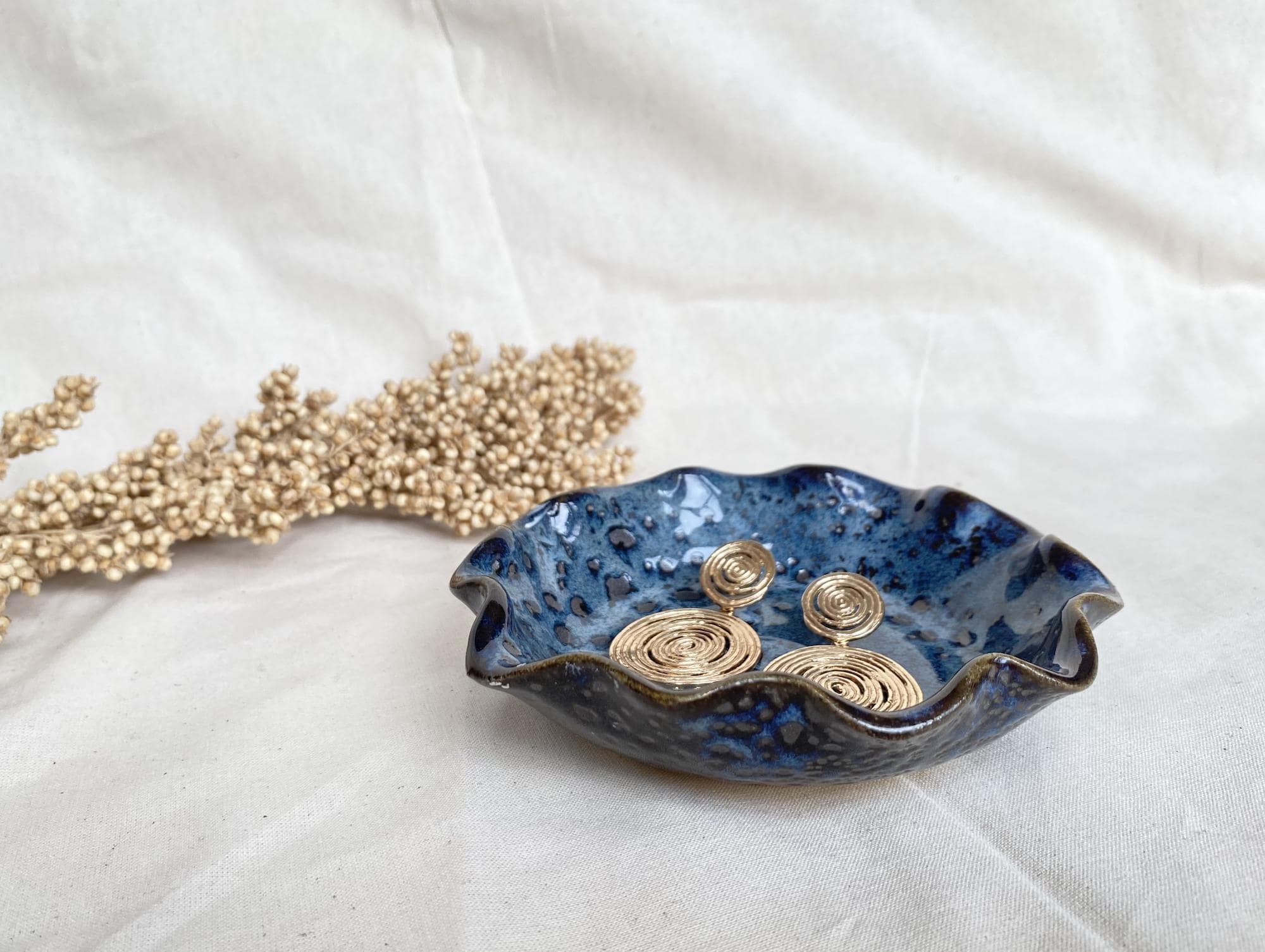 Handmade Ceramic Ring Dish: Spotted Blue Jewelry Holder