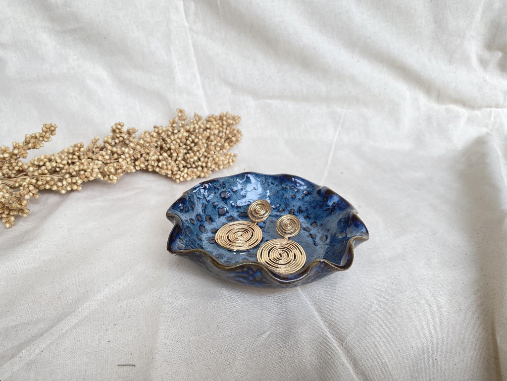 Handmade Ceramic Ring Dish: Spotted Blue Jewelry Holder