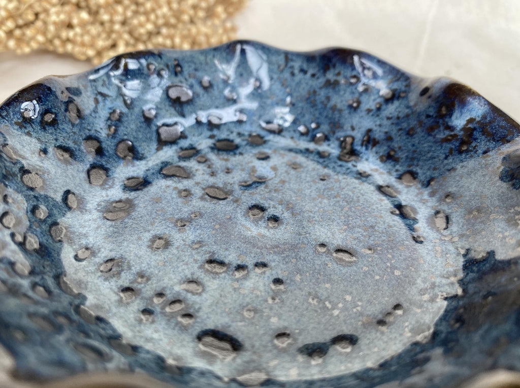 Handmade Ceramic Ring Dish: Spotted Blue Jewelry Holder