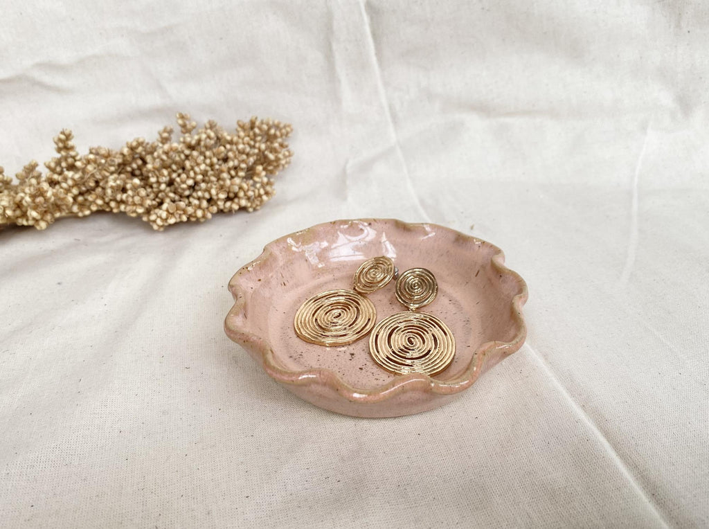 Handmade Ceramic Ring Dish: Coral Pink Jewelry Holder
