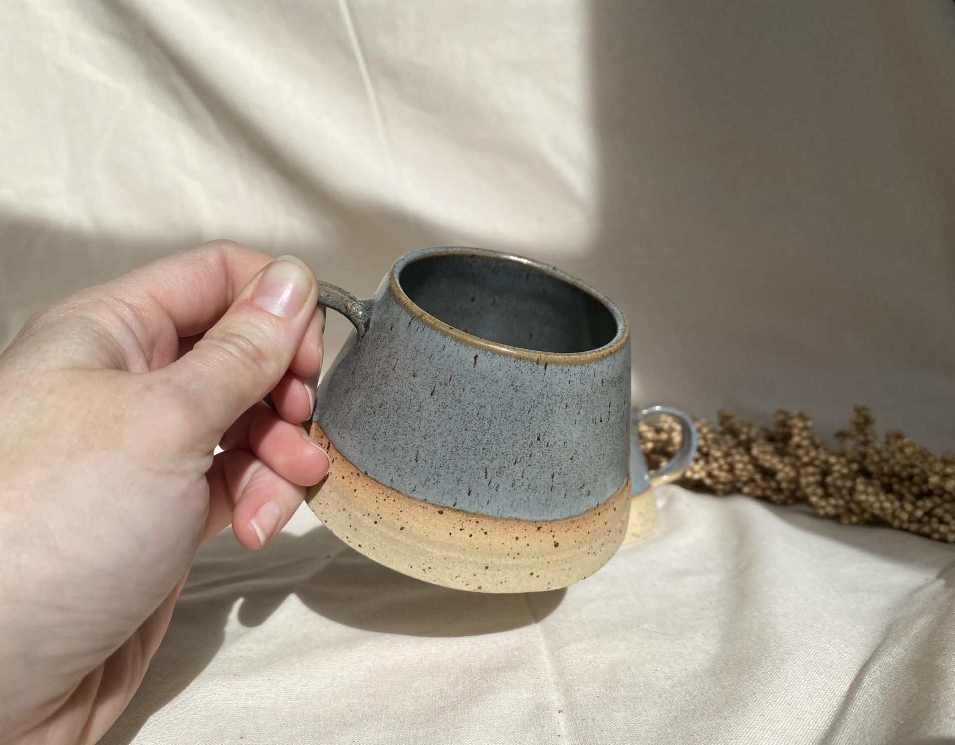 Handmade Stoneware Coffee Mug: Modern Midnight Blue Ceramic Cup