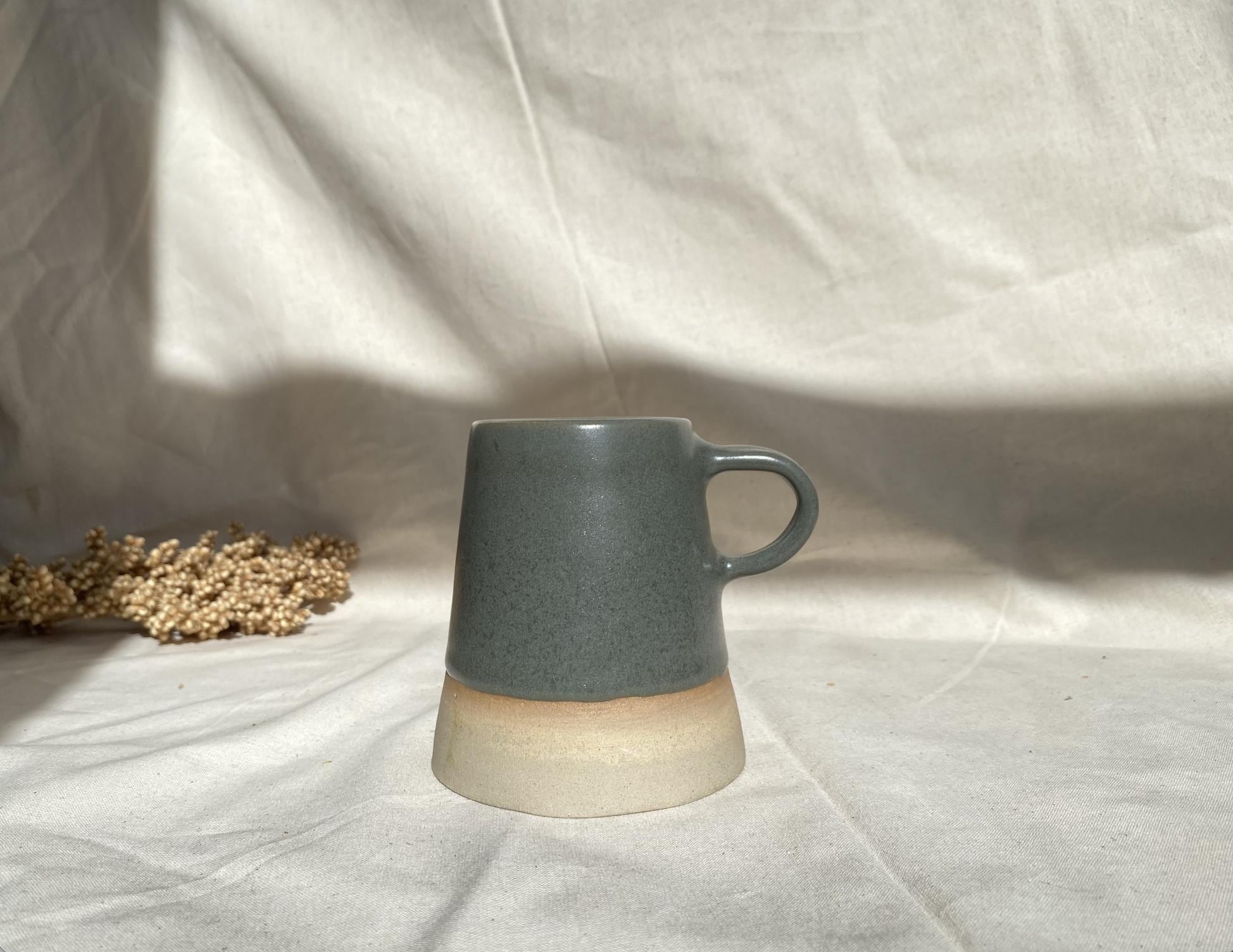 Handmade Cappuccino Mug with Double Handle: Modern Studio Pottery