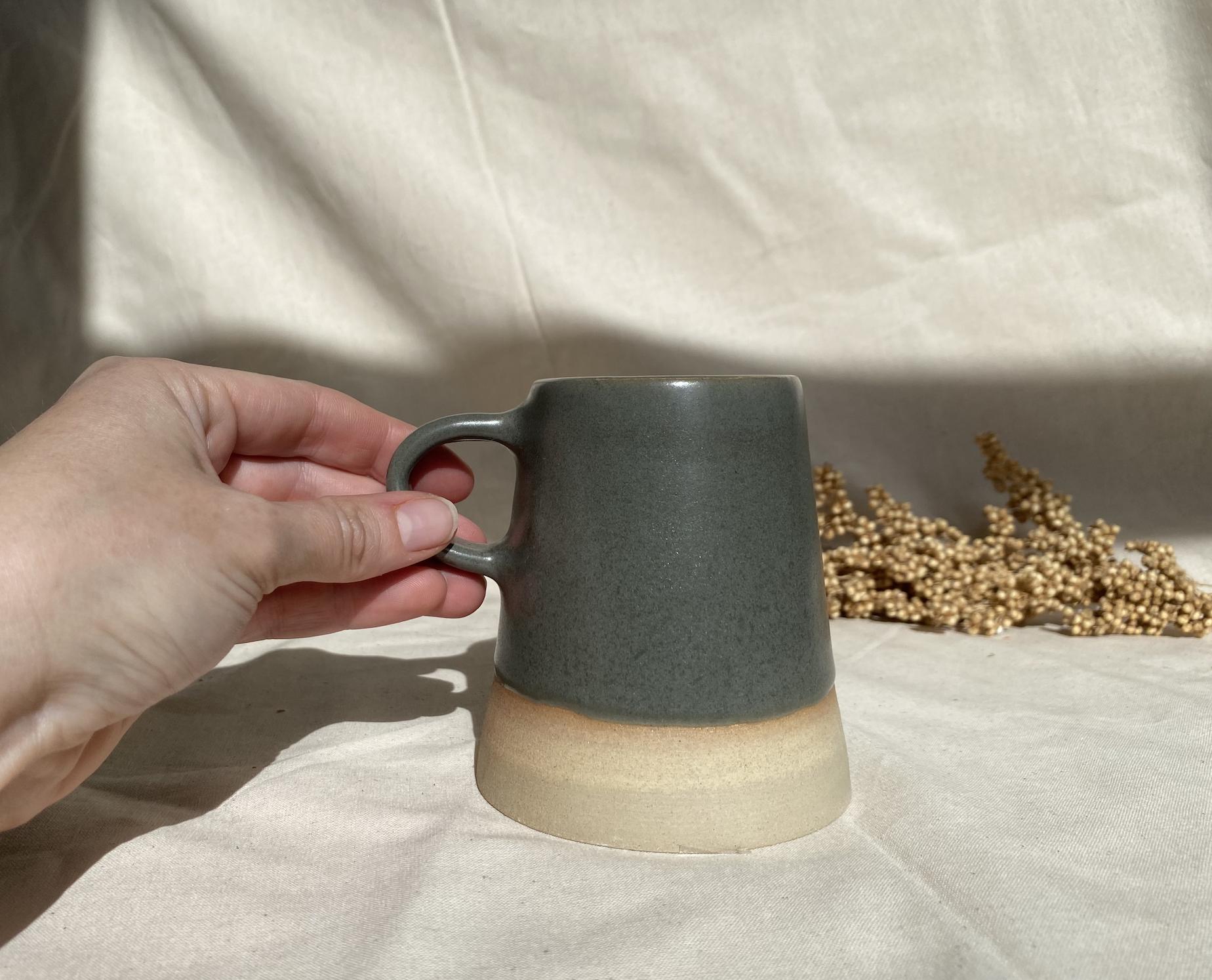 Handmade Cappuccino Mug with Double Handle: Modern Studio Pottery