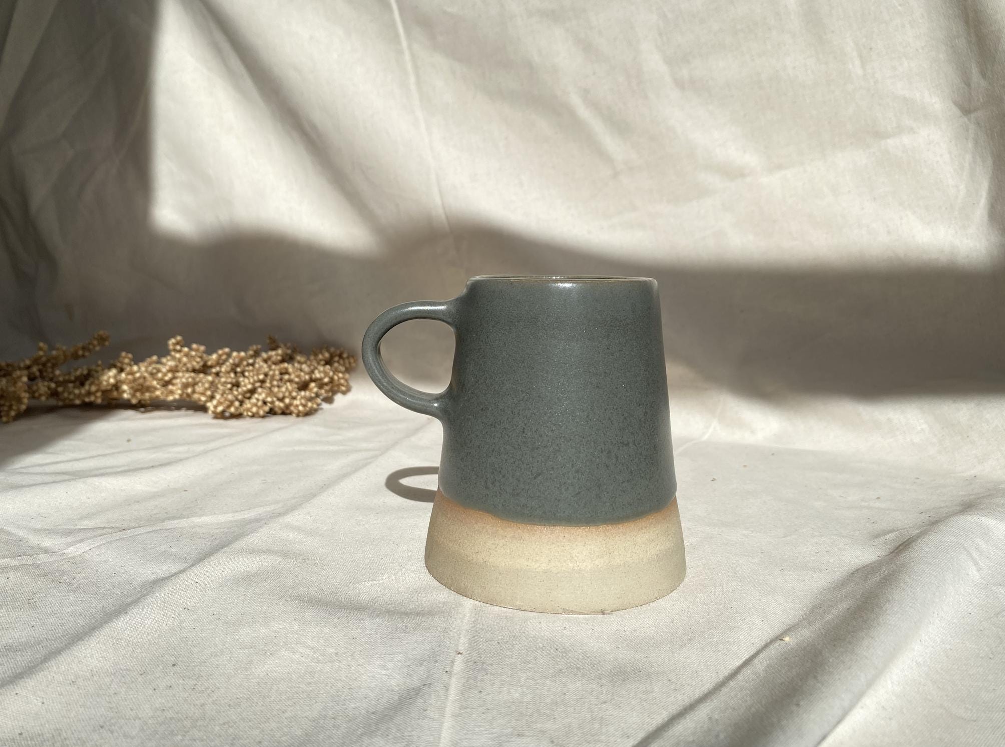 Handmade Cappuccino Mug with Double Handle: Modern Studio Pottery
