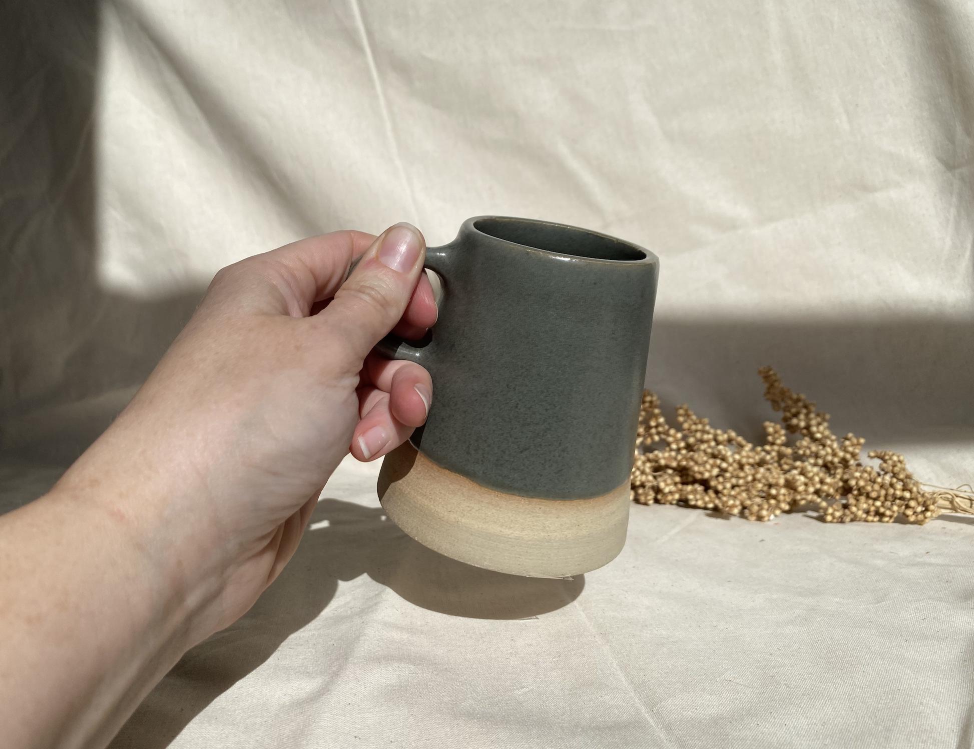 Handmade Cappuccino Mug with Double Handle: Modern Studio Pottery