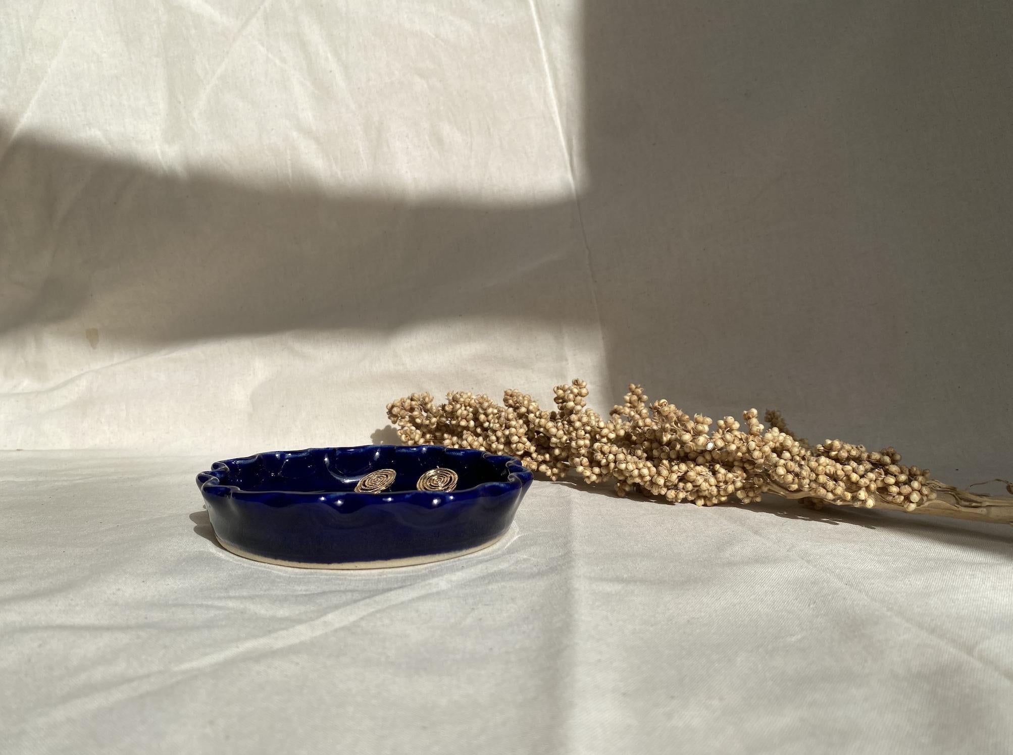 Handmade Ceramic Ring Dish: Deep Blue Jewelry Holder