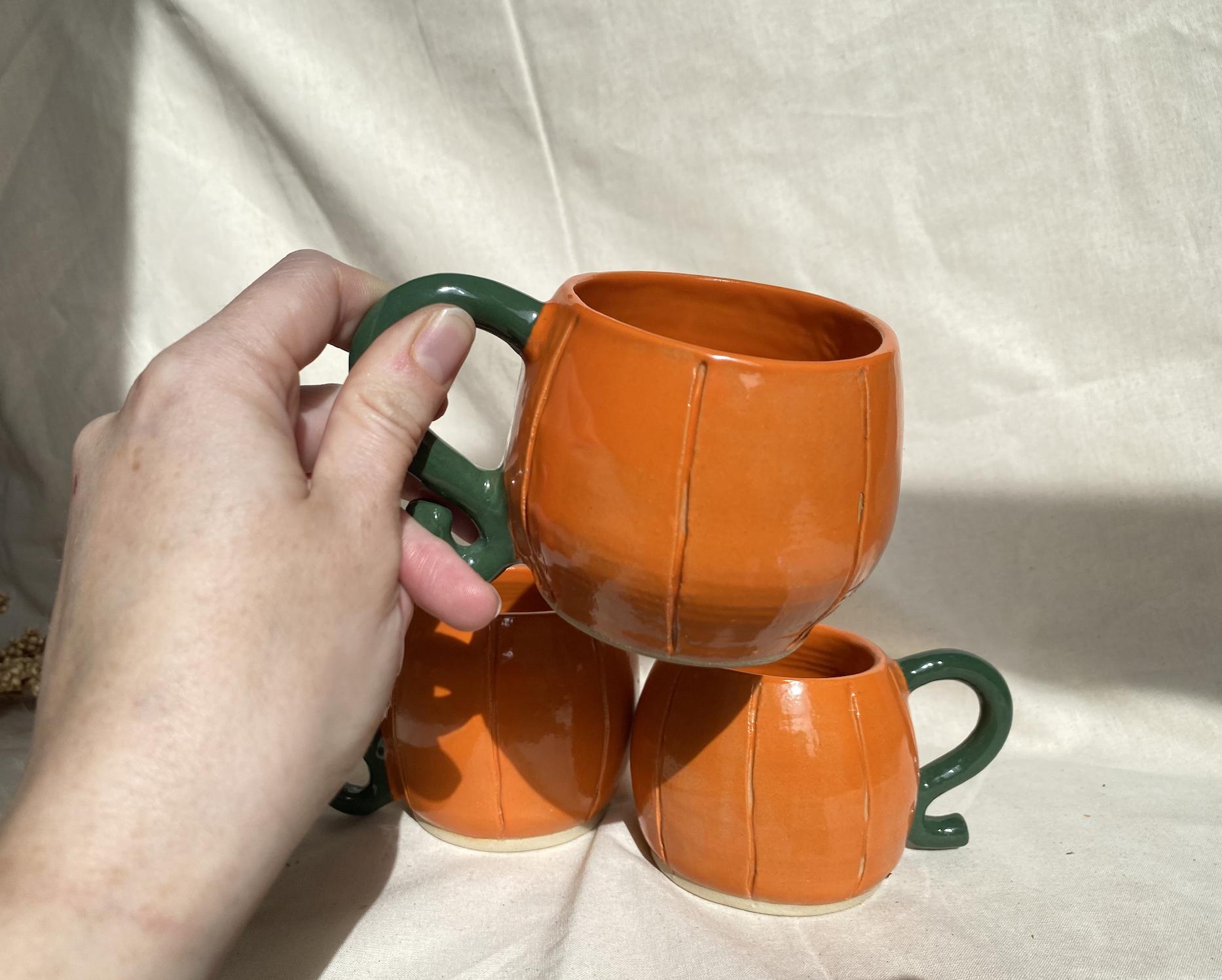 Handmade Ceramic Pumpkin Mug: Fall Coffee Cup
