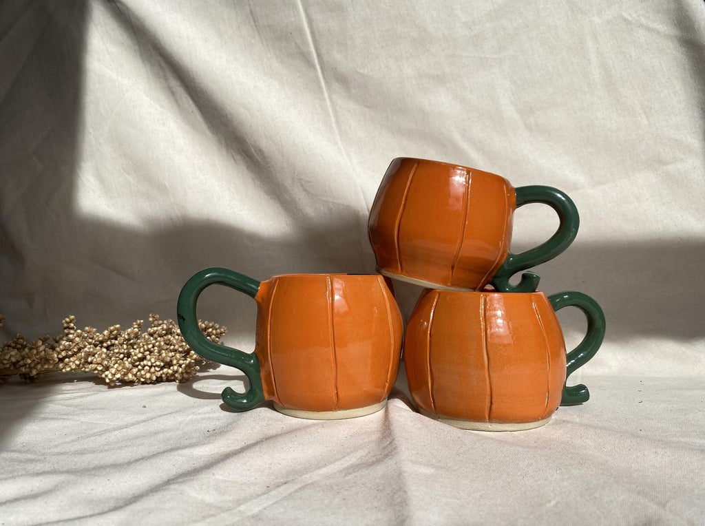 Handmade Ceramic Pumpkin Mug: Fall Coffee Cup