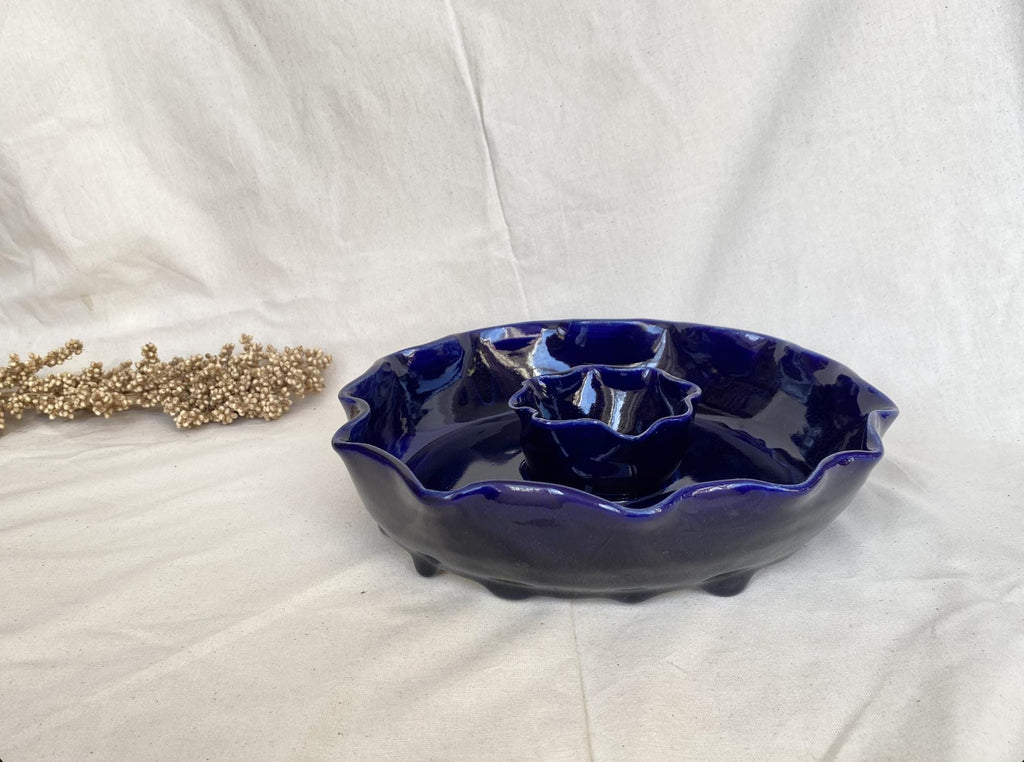 Handmade Stoneware Chip and Dip Bowl: Deep Blue Pierogi Plate