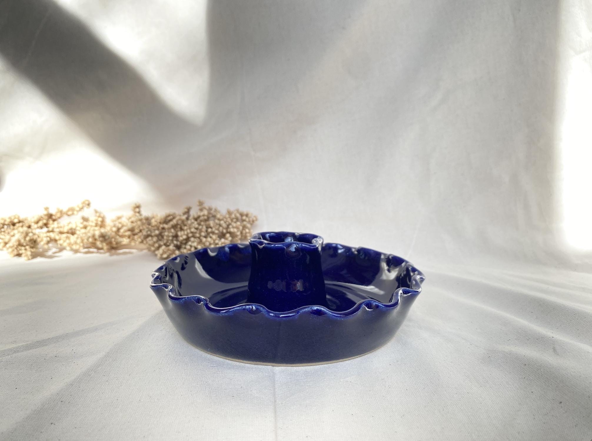 Handmade Ceramic Olive Dish: Blue Glaze Appetizer Plate