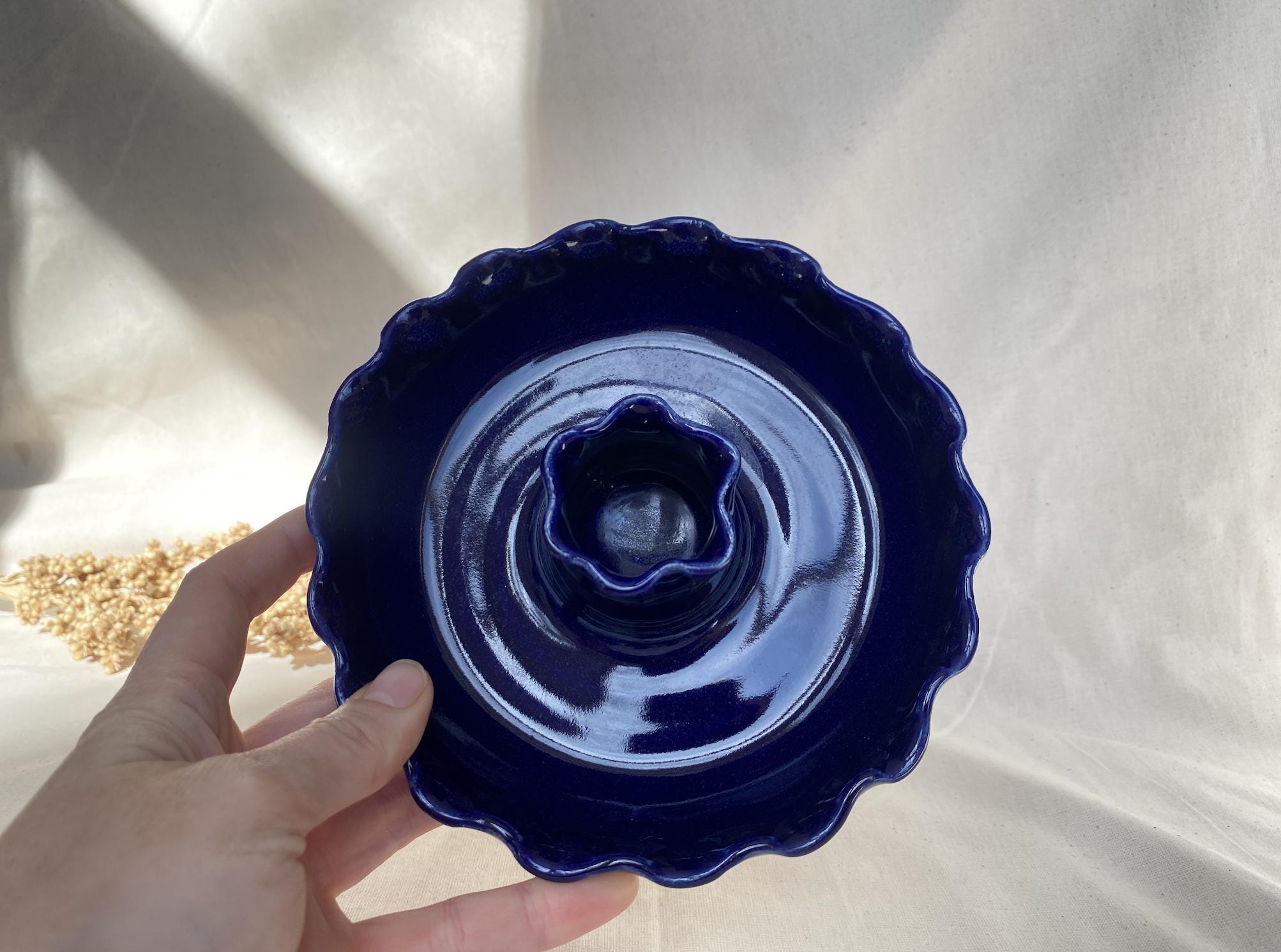 Handmade Ceramic Olive Dish: Blue Glaze Appetizer Plate