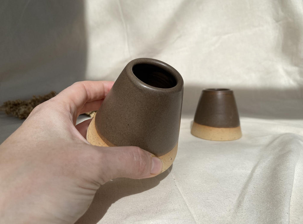 Handmade Ceramic Bud Vase: Chestnut Glaze, Minimalist Decor