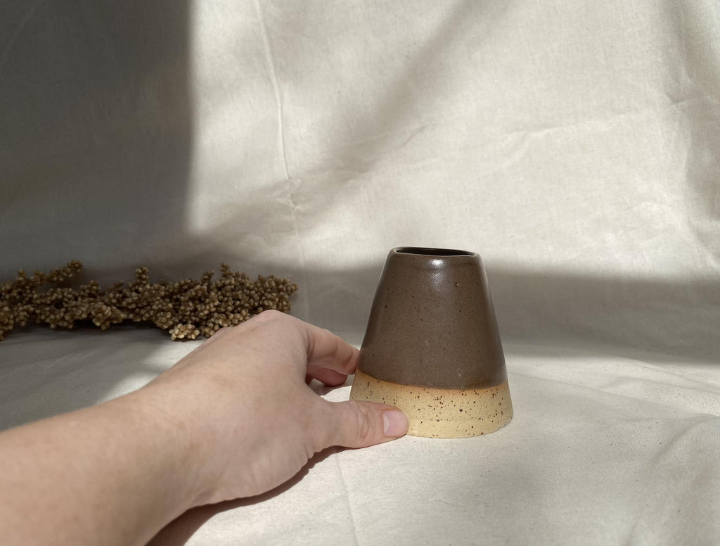 Handmade Ceramic Bud Vase: Chestnut Glaze, Minimalist Decor