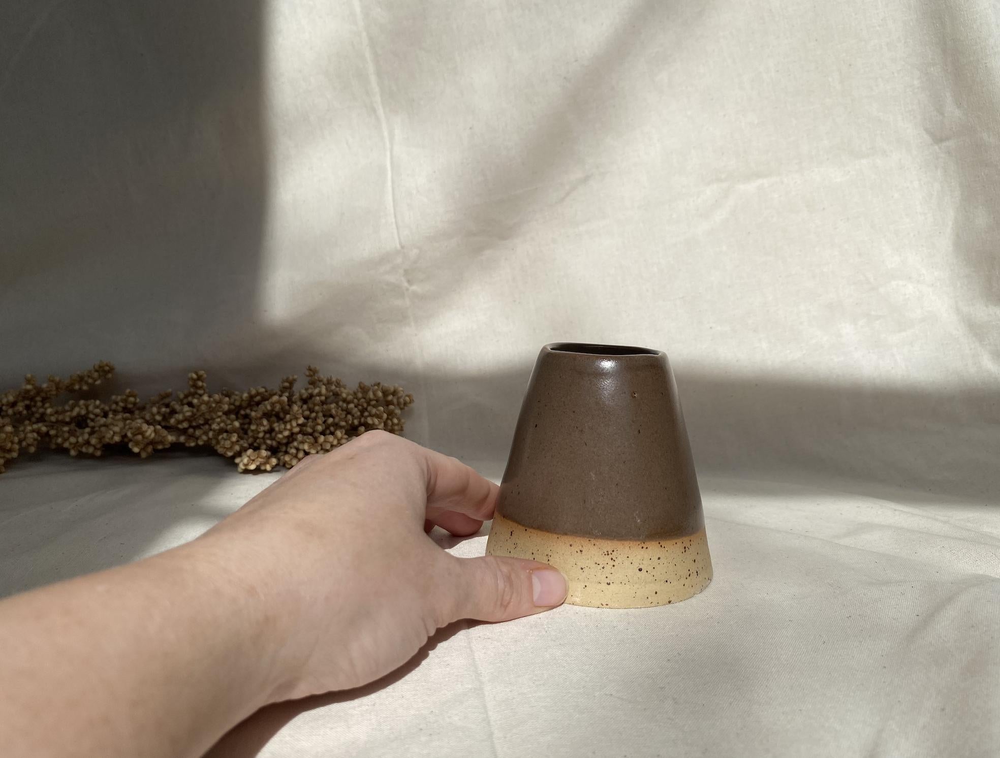 Handmade Ceramic Bud Vase: Chestnut Glaze, Minimalist Decor