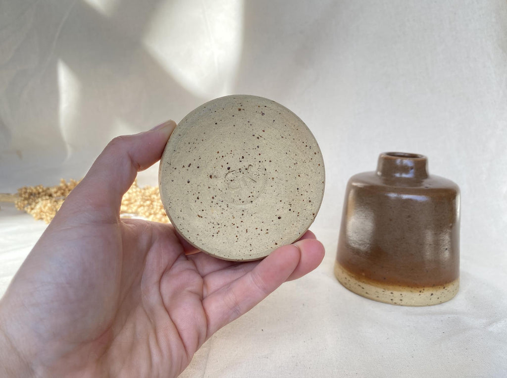 Handmade Ceramic Bud Vase: Warm Chestnut Glaze