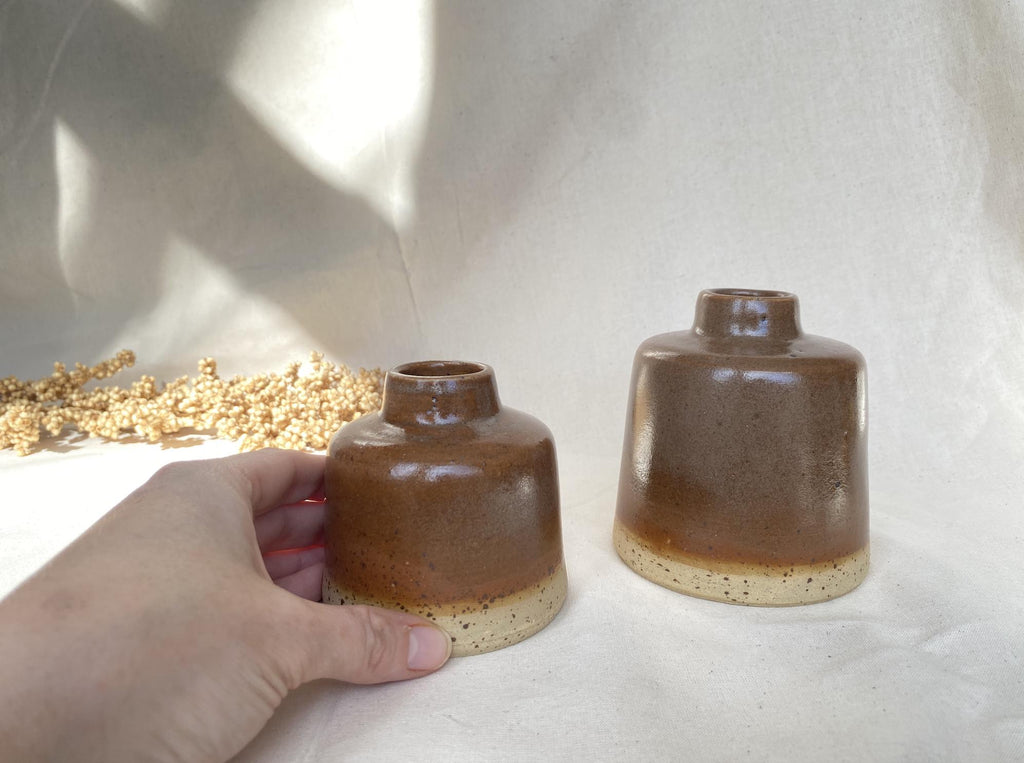 Handmade Ceramic Bud Vase: Warm Chestnut Glaze