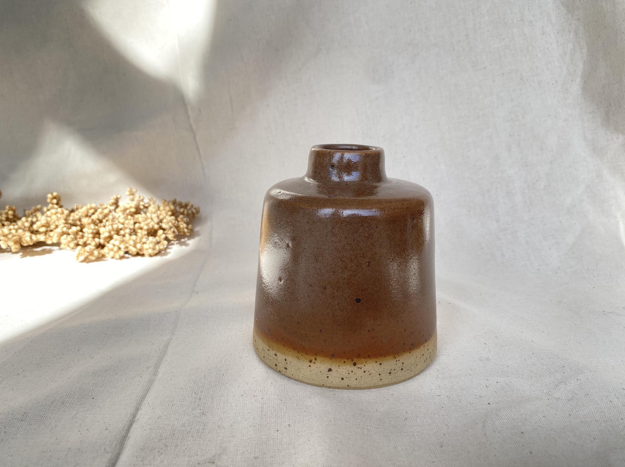 Handmade Ceramic Bud Vase: Warm Chestnut Glaze