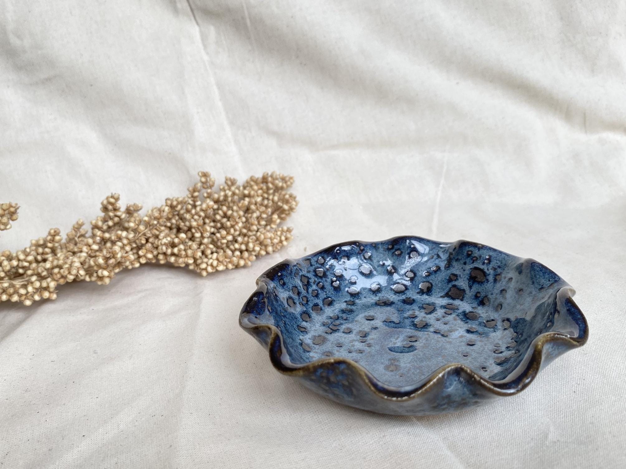 Handmade Ceramic Ring Dish: Spotted Blue Jewelry Holder