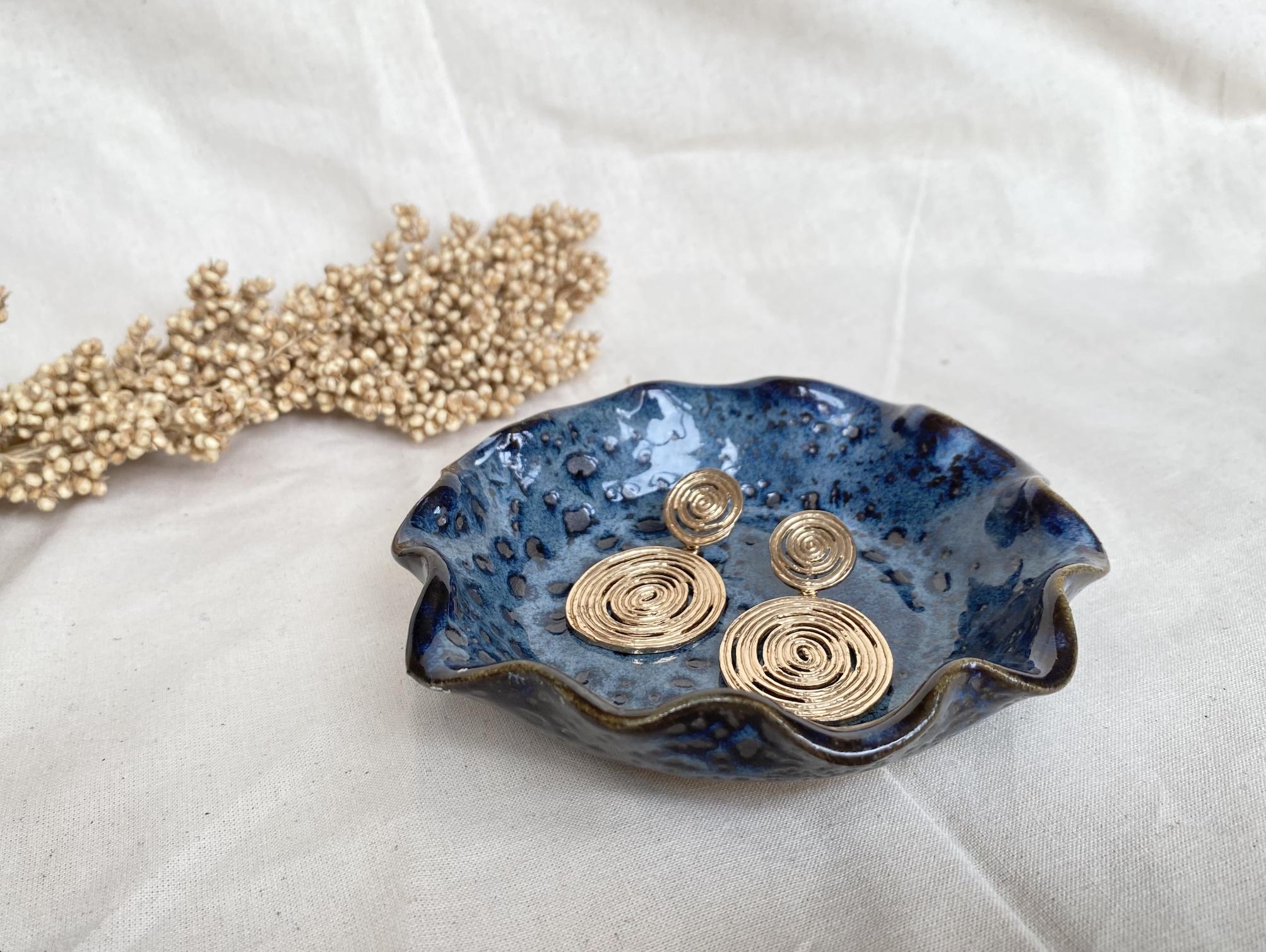 Handmade Ceramic Ring Dish: Spotted Blue Jewelry Holder