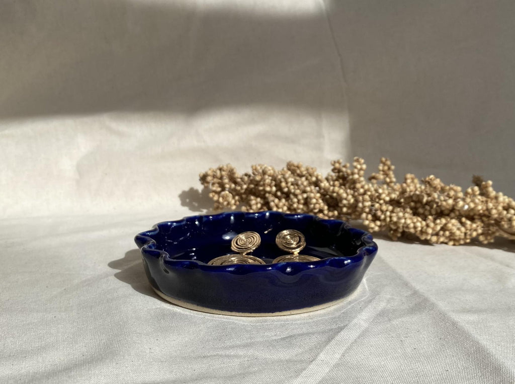 Handmade Ceramic Ring Dish: Deep Blue Jewelry Holder
