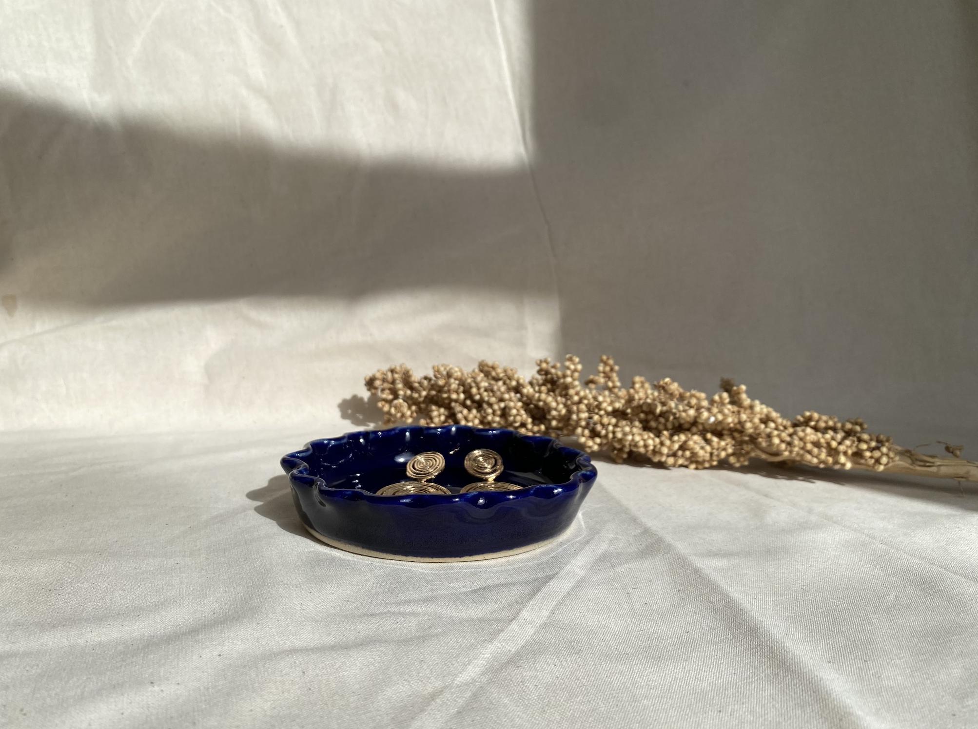 Handmade Ceramic Ring Dish: Deep Blue Jewelry Holder