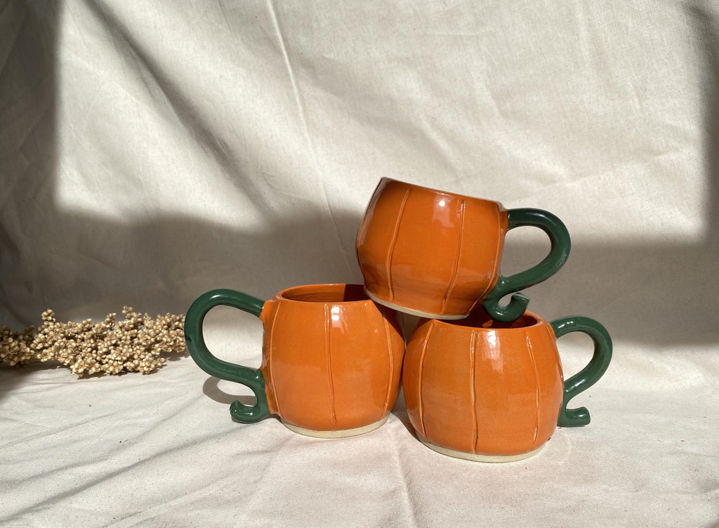 Handmade Ceramic Pumpkin Mug: Fall Coffee Cup
