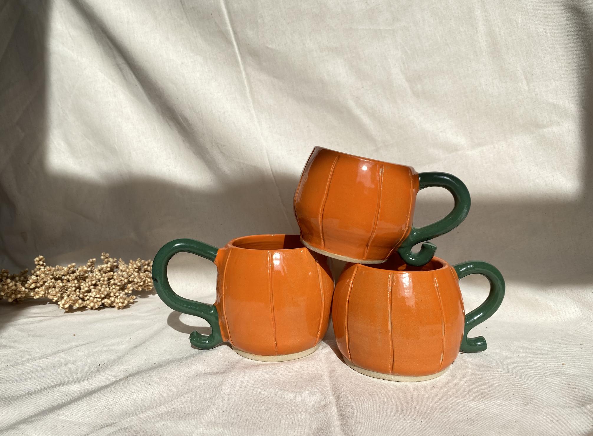 Handmade Ceramic Pumpkin Mug: Fall Coffee Cup