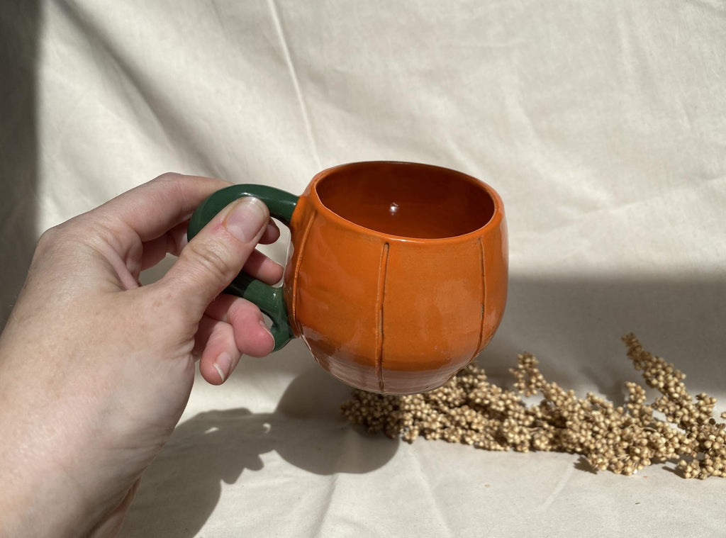 Handmade Ceramic Pumpkin Mug: Fall Coffee Cup
