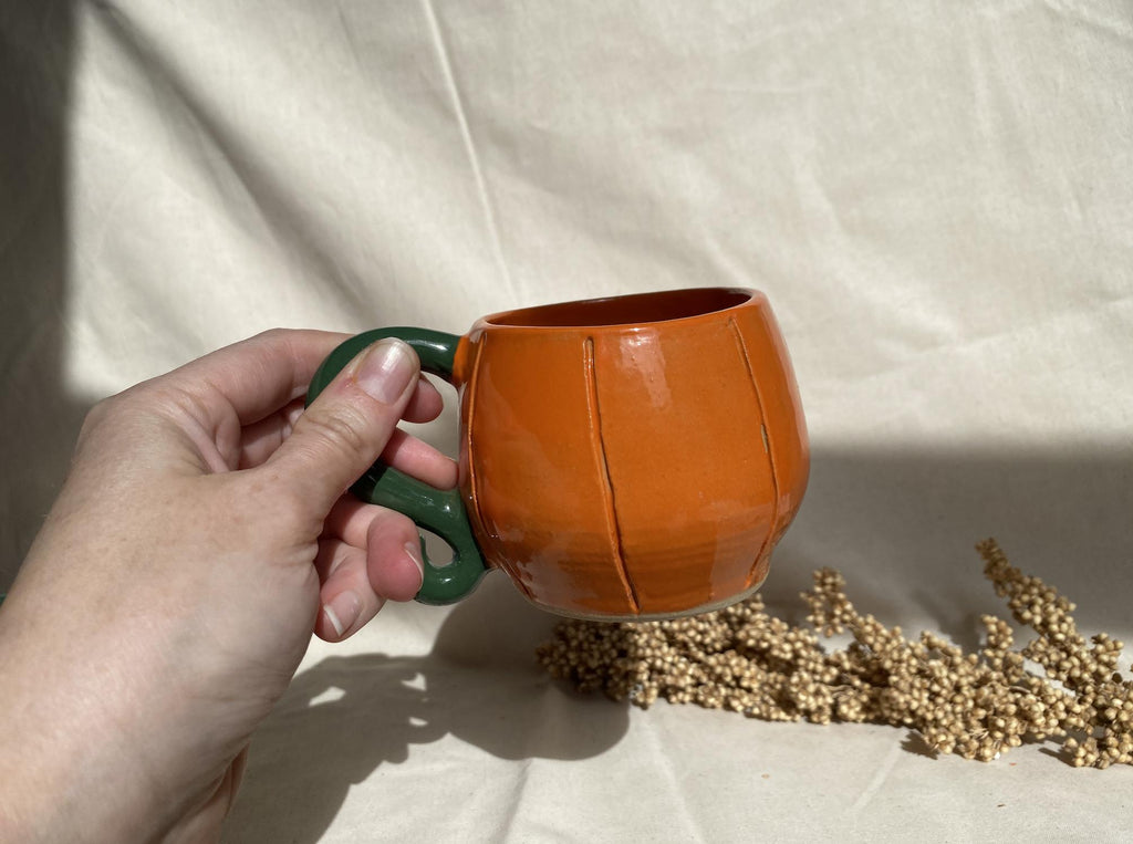Handmade Ceramic Pumpkin Mug: Fall Coffee Cup