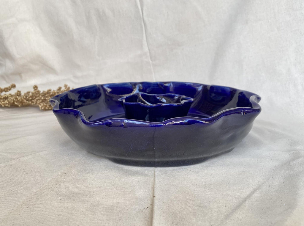 Handmade Stoneware Chip and Dip Bowl: Deep Blue Pierogi Plate