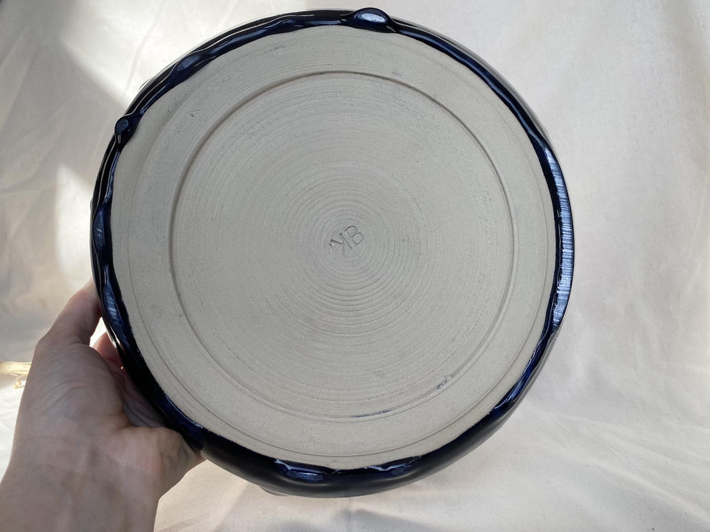Handmade Stoneware Chip and Dip Bowl: Deep Blue Pierogi Plate