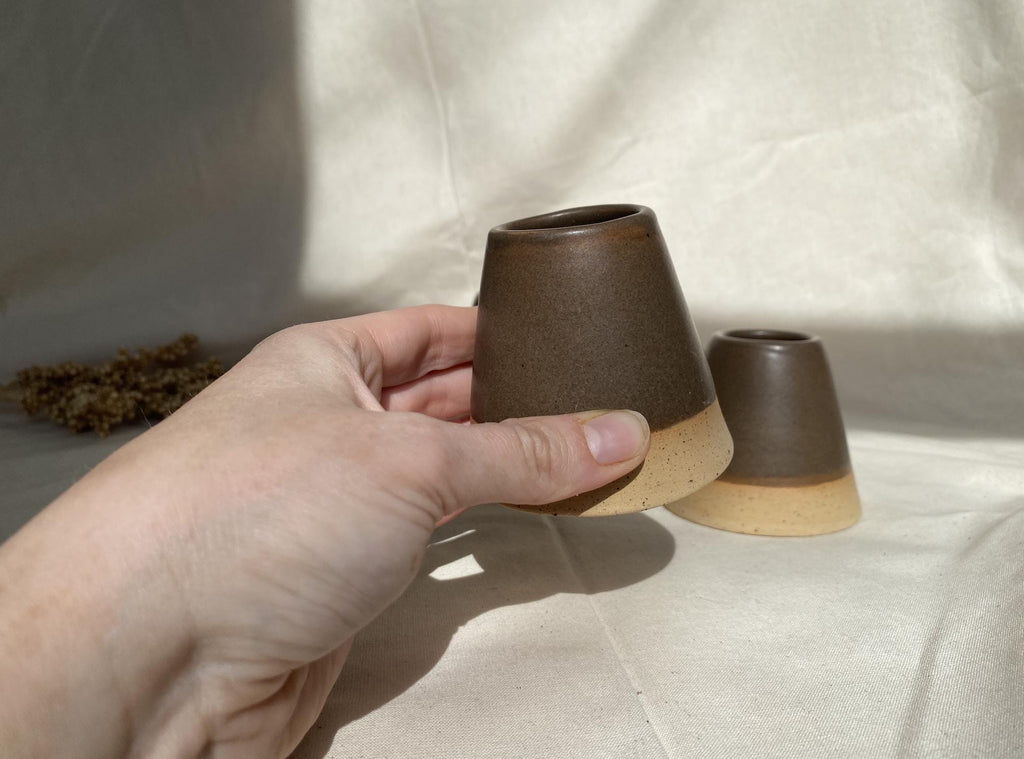 Handmade Ceramic Bud Vase: Chestnut Glaze, Minimalist Decor