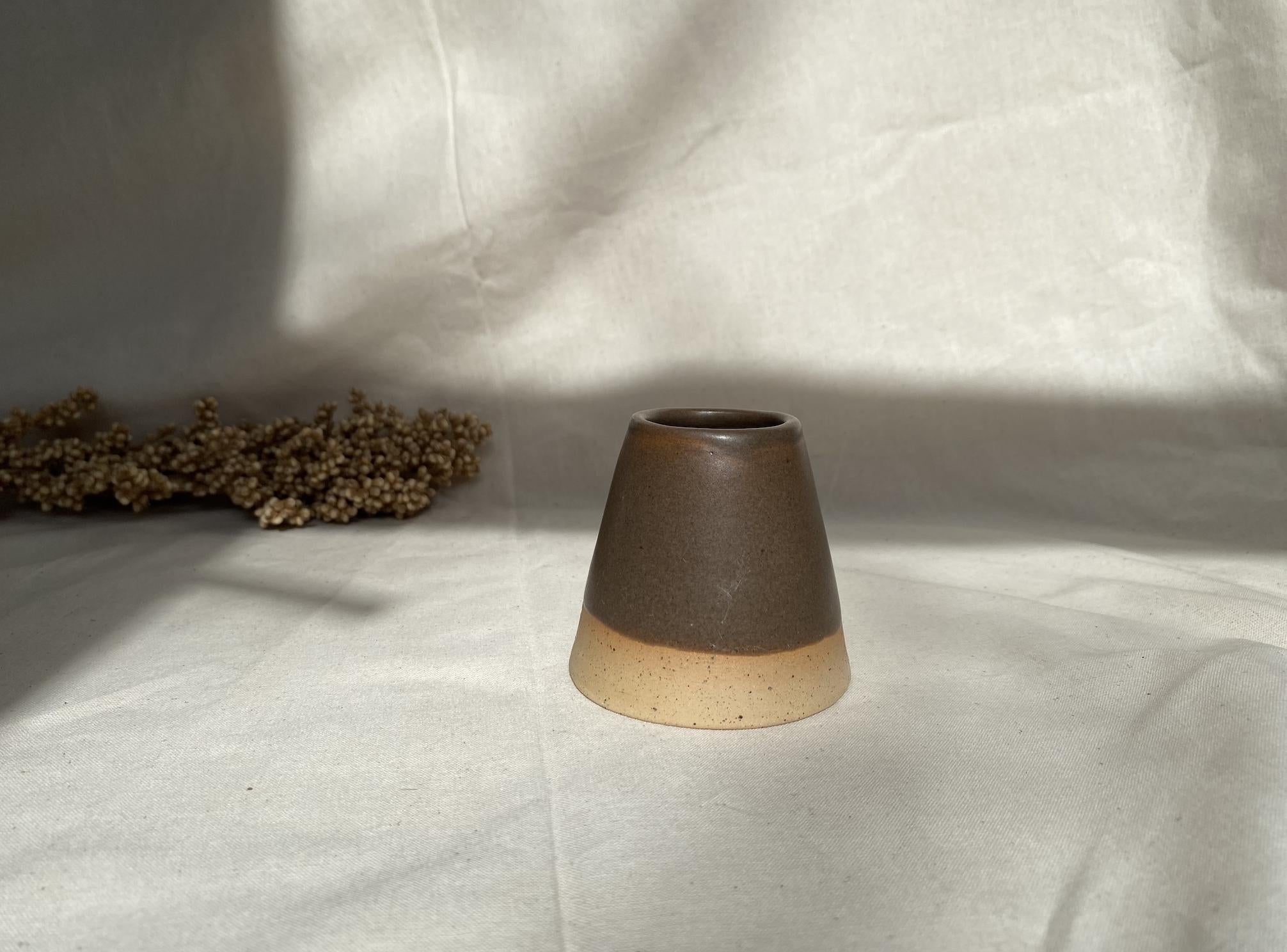 Handmade Ceramic Bud Vase: Chestnut Glaze, Minimalist Decor