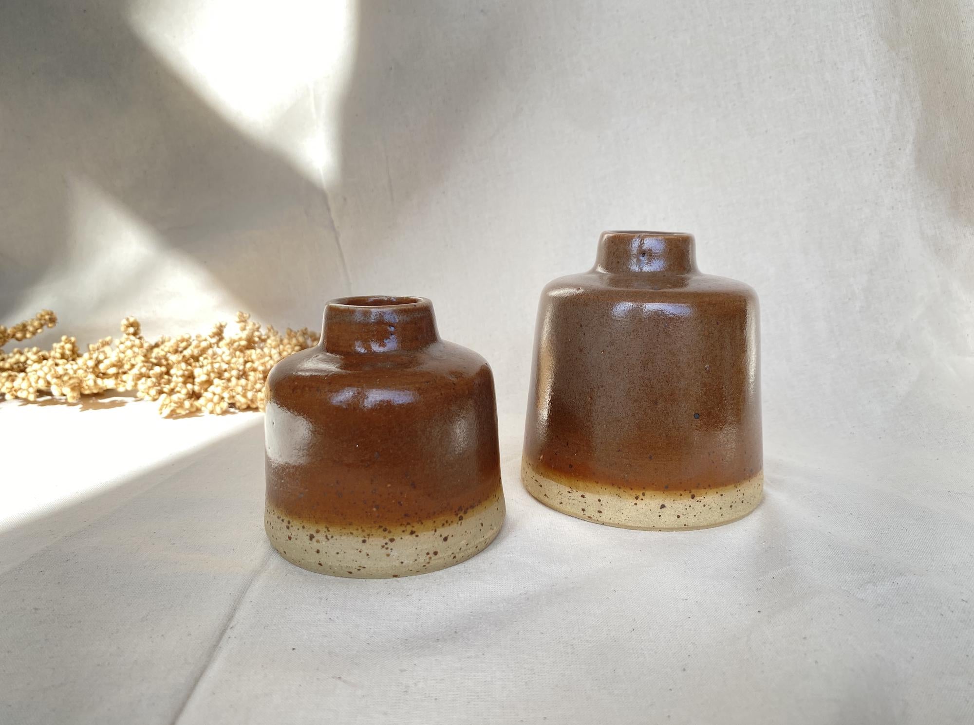 Handmade Ceramic Bud Vase: Warm Chestnut Glaze