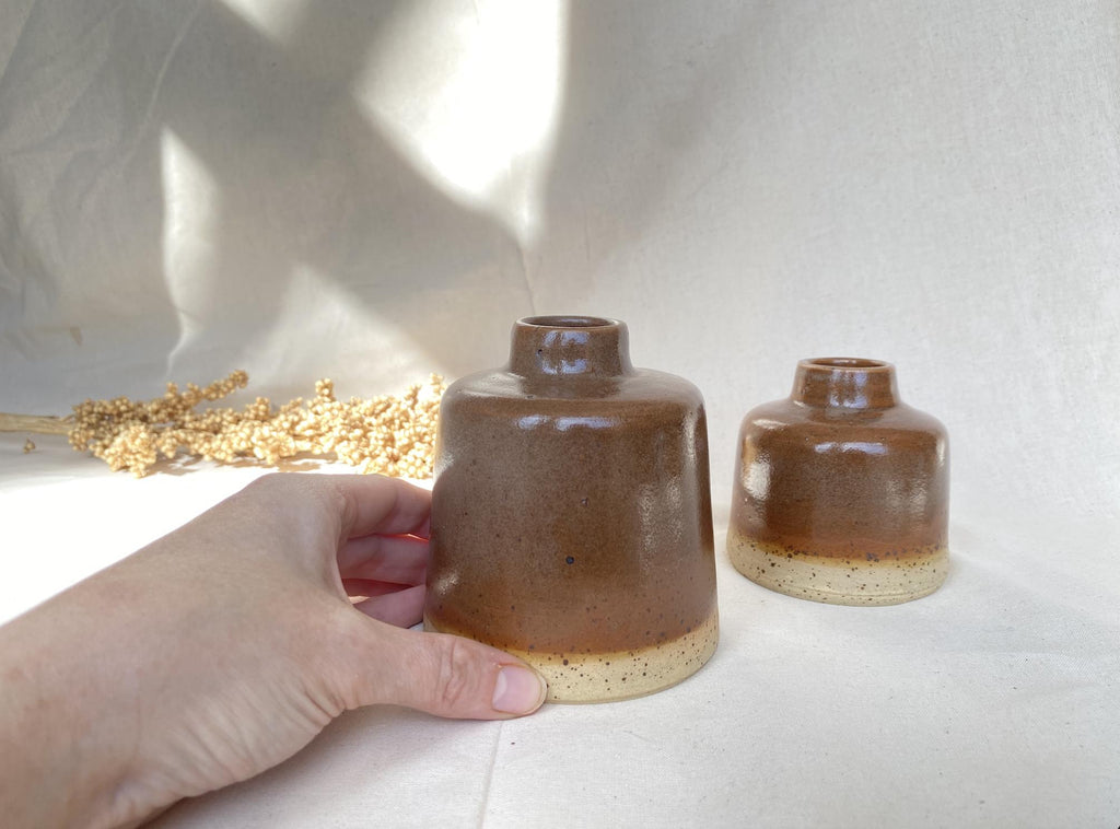 Handmade Ceramic Bud Vase: Warm Chestnut Glaze