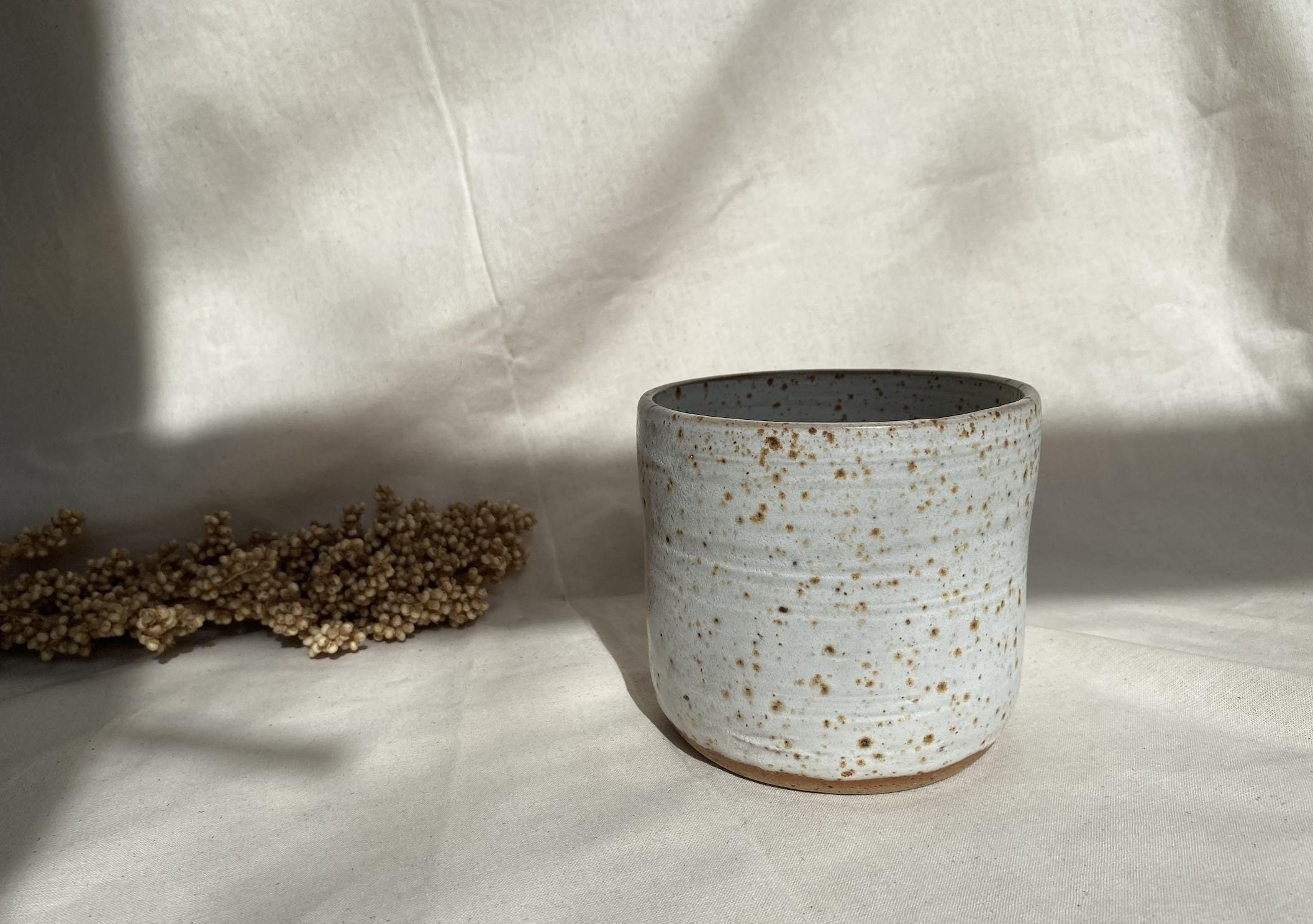 Handmade Speckled Ceramic Planter Pot: Neutral Indoor Planter