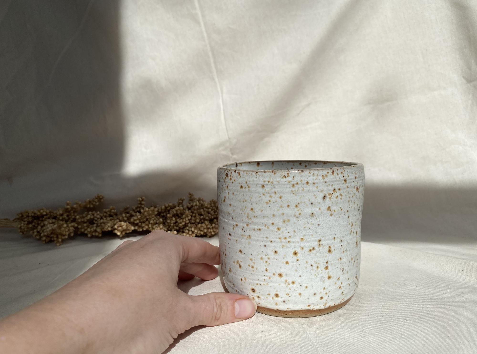 Handmade Speckled Ceramic Planter Pot: Neutral Indoor Planter
