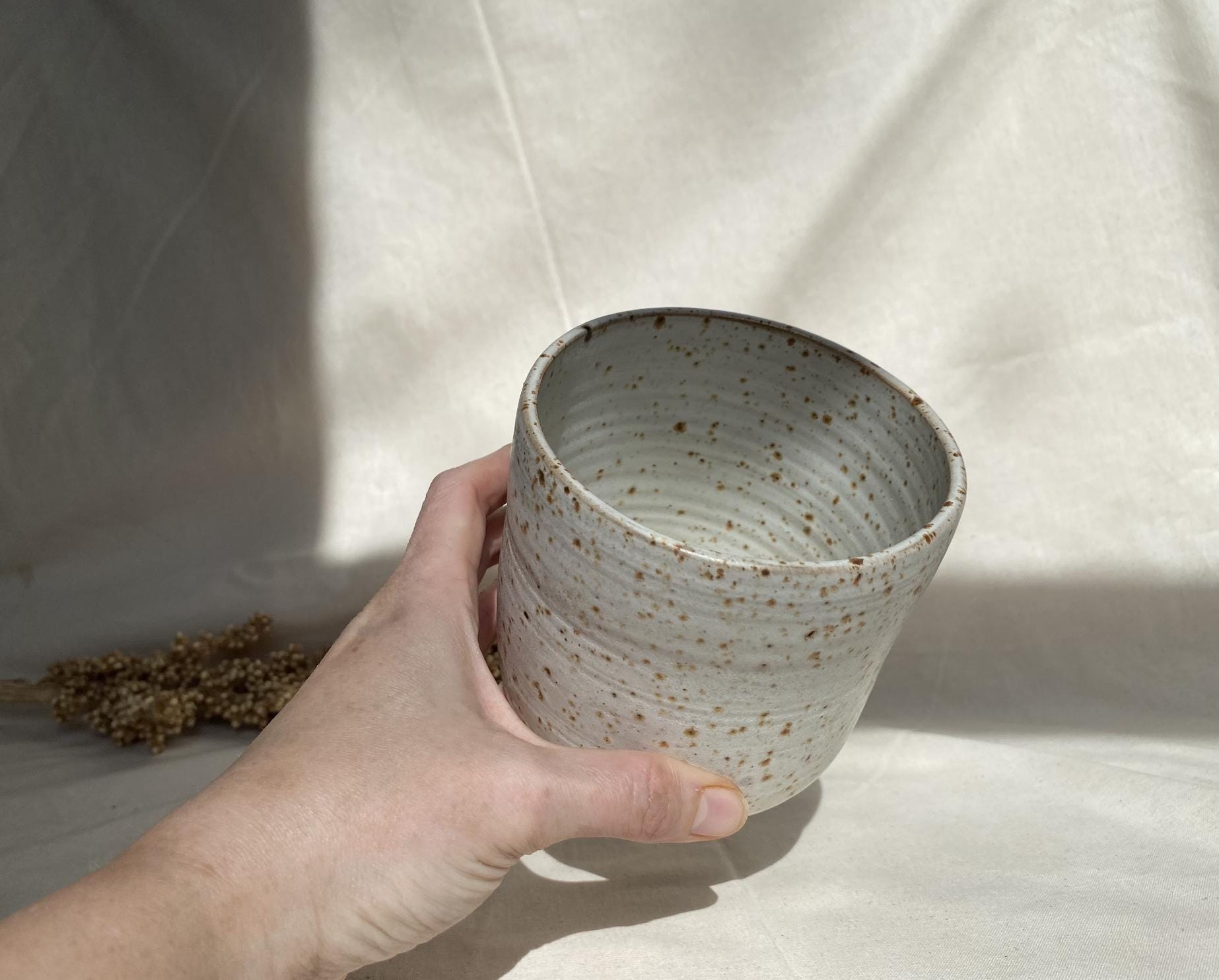 Handmade Speckled Ceramic Planter Pot: Neutral Indoor Planter